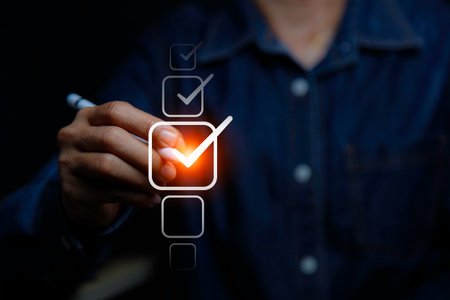Checklist Online Documentation data Management concept. businessman checking mark on checklist on...