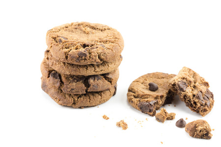 chocolate chip cookie isolated on white backgroundの写真素材