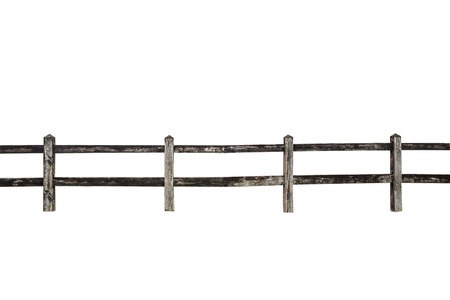 Wooden fence at ranch isolated over white backgroundの写真素材