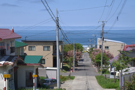Town of Mashike that is viewed from aboveの写真素材