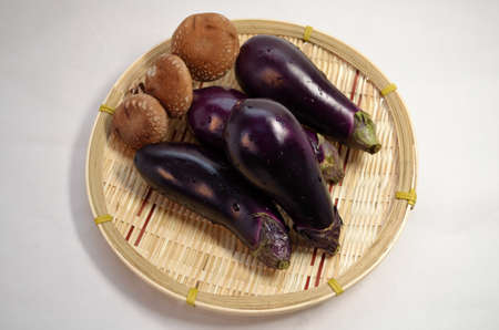 Eggplant and shiitake mushroomsの写真素材