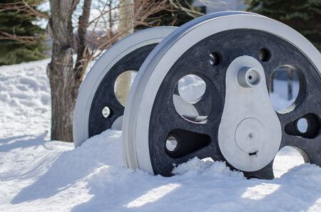 Wheels in snowの写真素材