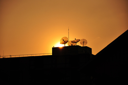 Sunset with Dish Aerialの写真素材