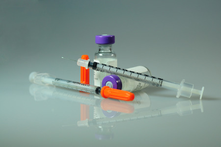 Syringes used to inject insulin.の写真素材