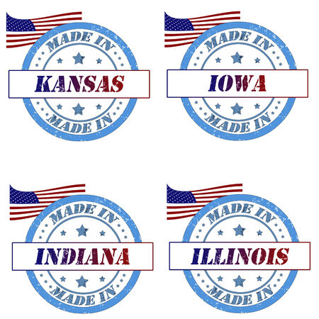 Set of stamps with made in kansas,iowa,indiana,illinoisのイラスト素材