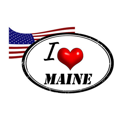 Grunge stamp with text I Love Maine inside and USA flag illustration のイラスト素材