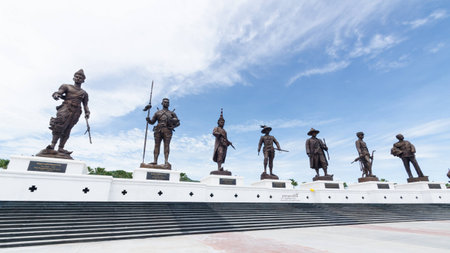 past seven Greats Kings statue of Thailand  and blue sky