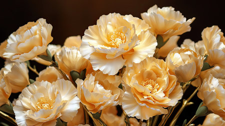 This stunning arrangement features soft yellow flowers that radiate elegance and charm, perfect for home decor or special celebrations, bringing warmth to any setting.の素材