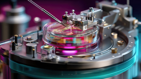 This image showcases precision laboratory equipment in a vibrant scientific setting, highlighting modern tools used in biological and chemical research.の素材