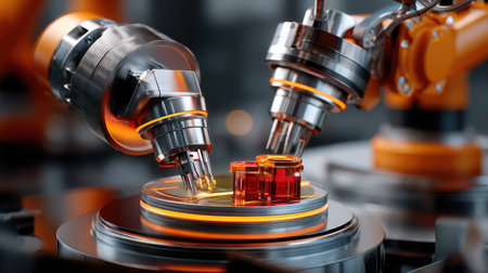 This image showcases advanced robotics technology in a modern manufacturing setting, highlighting precision automation and innovative machinery.の素材