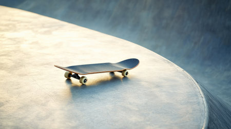 A skateboard lying on a concrete ramp, ample space for copyの素材
