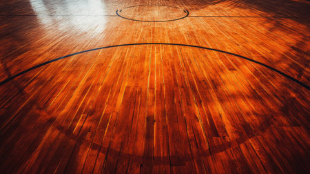 Basketball court lines and surface, close-up, no people, copy space availableの素材
