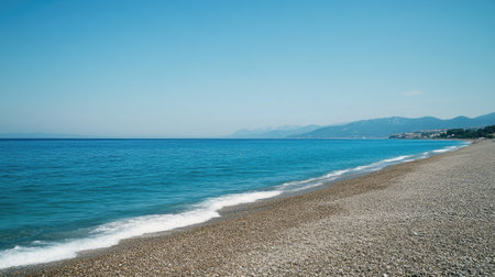Scenic European seaside, no people, with ample space for text or travel brandingの素材