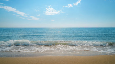 The peaceful European sea, no people, with copy space for vacation promotions or travel contentの素材