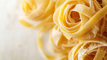 Top view of raw Italian pasta variety on a clean background, with copy space for recipes or brandingの素材