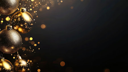 Golden ornaments with twinkling lights on a dark, elegant background. Copy space availableの素材