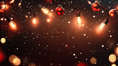 Sparkling Christmas lights on a dark background with copy space for holiday greetingsの素材