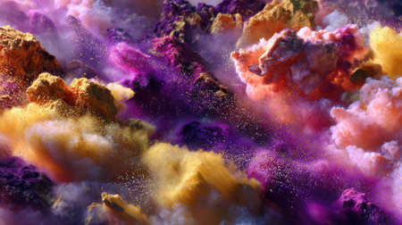 A breathtaking abstract portrayal of vibrant clouds in a blend of colors, showcasing texture and movement that evoke a dreamlike atmosphere.の素材