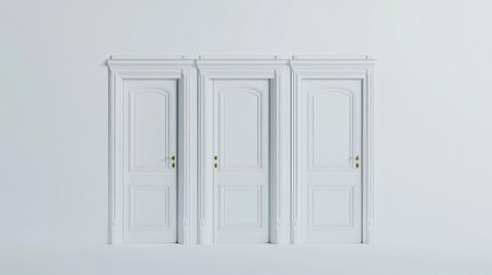 Set of white doors, isolated on a plain background, with space for text or brandingの素材
