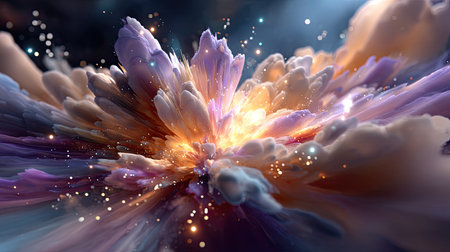 A stunning abstract representation of an explosion in a vibrant space setting, showcasing colorful cloud formations and light effects that create a cosmic aesthetic.の素材