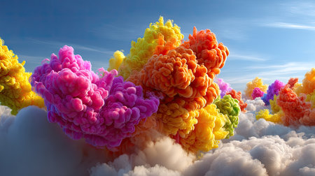 This stunning image captures vibrant colorful clouds against a bright blue sky, creating a dreamy and surreal atmosphere filled with beauty and artistry.の素材