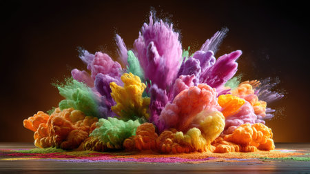 A breathtaking display of vibrant colors exploding in an artistic formation. This dynamic image showcases the beauty of pigments blending and creating stunning visual effects.の素材
