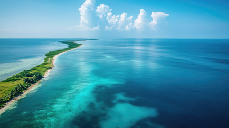 Aerial view of the tropical coastline of Belize with room for text in the skyの素材