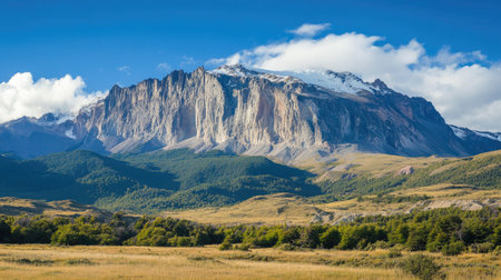 Rocky cliffs of Patagonia with a clear sky offering ample space for copyの素材