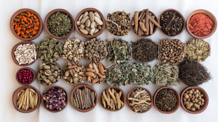 Popular African herbal remedies arranged in a top view with ample room for copyの素材