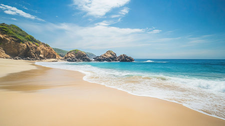 Serene beach on the Pacific coast of Mexico, with plenty of space for textの素材