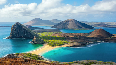 Serene view of the Garapagos Islands with the ocean stretching into the distance, offering copy spaceの素材