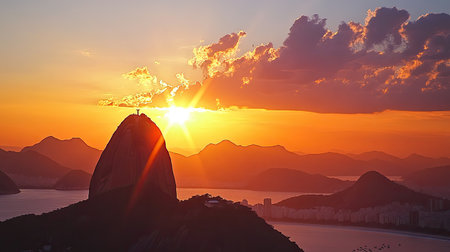 Sunrise over Rio de Janeiro Sugarloaf Mountain, with space for text in the skyの素材