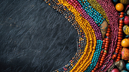 Top view of African festival beads and decorations with room for copyの素材