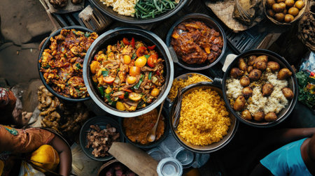 Top view of African market food with room for text on the sideの素材
