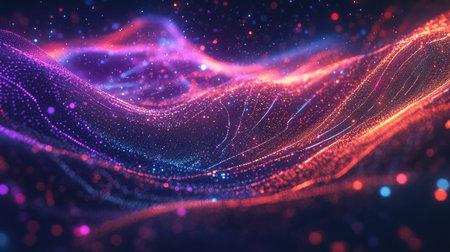 Abstract futuristic mesh of glowing particles and data pathways representing tech-driven processes and advancementsの素材
