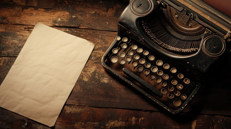 Classic vintage typewriter with a sheet of paper, no people, ample space for textの素材
