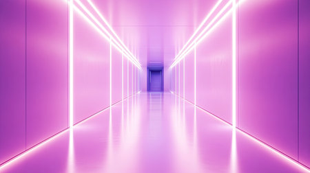 Futuristic hallway with sleek lighting and clean lines, no people, with room for textの素材