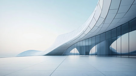 Futuristic modern building exterior with sleek architecture, no people, open space for copy textの素材