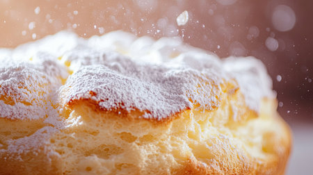 A close-up of fluffy souf with powdered sugar, leaving space for Dessert Day textの素材
