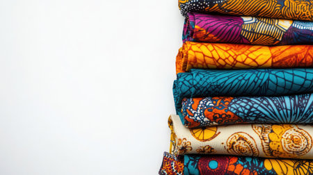 Top view of African wax print fabrics folded with open copy space in the centerの素材