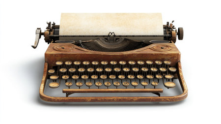 Classic vintage typewriter with a sheet of paper, no people, ample space for textの素材