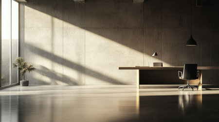 Contemporary office space with minimalist furniture and clean design, no people, ample room for textの素材