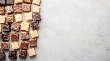 An assortment of fudge pieces in different flavors, leaving space for text celebrating Dessert Dayの素材