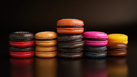 French macarons stacked in vibrant colors with room for International Dessert Day copy.の素材
