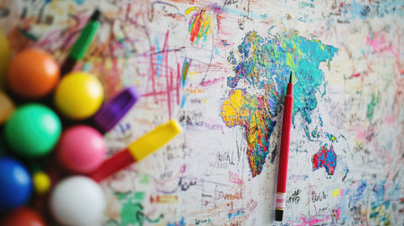 A vision board with markers and motivational words for entrepreneurs, leaving room for copy textの素材