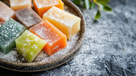 Slices of Japanese mochi with various flavors, with room for copy on International Dessert Dayの素材