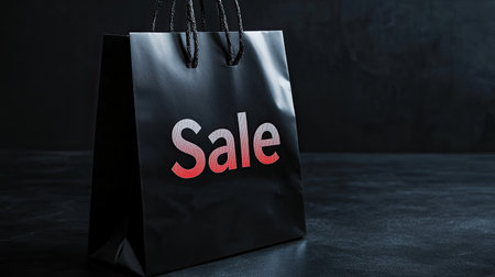 Black gift bag with bold "Sale" text for Black Friday, with room for copy spaceの素材