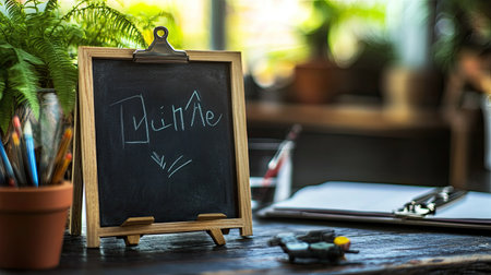 Startup checklist written on a blackboard with copy space for International Entrepreneur Day messagesの素材
