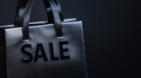 Black gift bag with bold "Sale" text for Black Friday, with room for copy spaceの素材