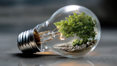This captivating image features a light bulb containing a lush tree, symbolizing the blend of technology and nature. It inspires thoughts on sustainability and ecological balance.の素材